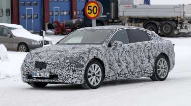 Electric Mercedes C-Class spy shot front quarter