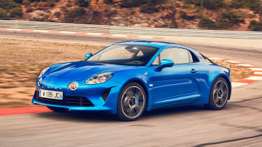 Alpine A110 coupe cornering on track