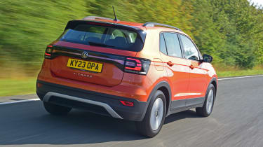 Volkswagen T-Cross SUV rear 3/4 tracking