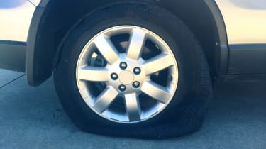 Flat tyre with a bulge