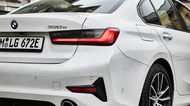 2020 BMW 330e Saloon - rear 3/4 view close up 