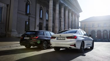 2020 BMW 330e Touring and 330e Saloon - rear 3/4 view