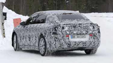 Electric Mercedes C-Class spy shot rear quarter