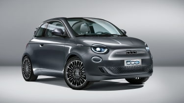 2020 Fiat 500 electric convertible - front 3/4 view 