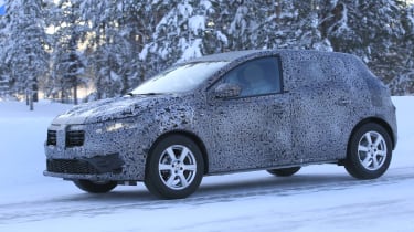2021 Dacia Sandero winter testing - front 3/4 dynamic