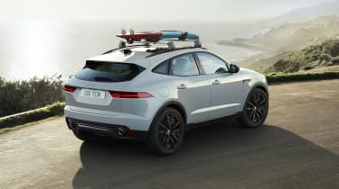 White Jaguar E-Pace Chequered Flag with roofrack