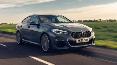 BMW M235i Gran Coupe saloon front 3/4 tracking