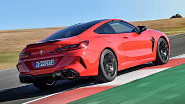 BMW M8 Competition coupe rear 3/4 on track