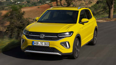 Facelifted Volkswagen T-Cross tracking front