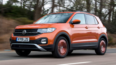 Volkswagen T-Cross SUV front 3/4 tracking