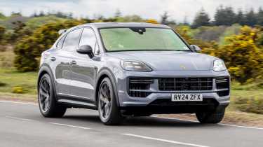 Porsche Cayenne Coupe Turbo E-Hybrid front quarter driving