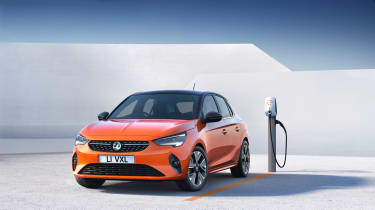 2020 Vauxhall Corsa-e - static 3/4 view at a charging station