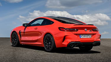 BMW M8 Competition coupe rear 3/4 static