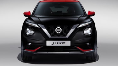 New Nissan Juke in black and red - front end view