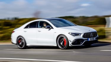 Mercedes-AMG CLA 45 saloon side driving
