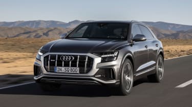 Audi SQ8 SUV front 3/4 tracking