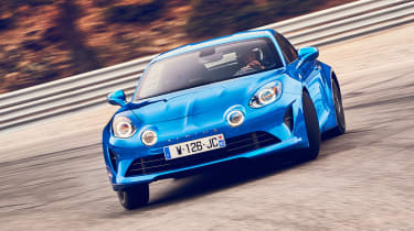 Alpine A110 coupe front on track