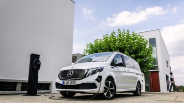 Mercedes EQV - front 3/4 static charging wide view