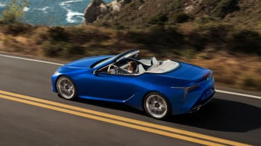 Lexus LC500 Convertible driving - top/side view