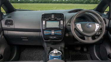The Leaf&#039;s dashboard incorporates a large infotainment screen, something that&#039;s become almost universal since it launched