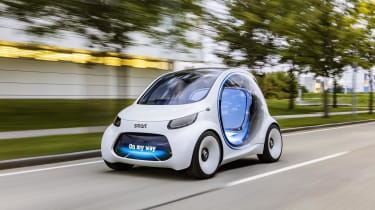 The Smart Vision EQ ForTwo is an electric concept car that showcases the brand&#039;s autonomous future